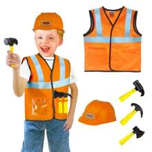 Construction Worker Role Play Costume With Safety Helmet, Suitable For Boys And Toddlers Aged 3-7 - Orange - View 1