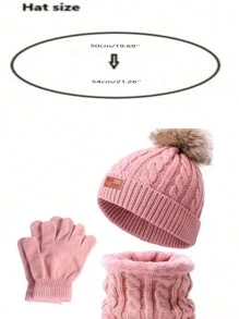 1set Kids' English Patterned Hat, Scarf, And Gloves Set - Dusty Pink - View 2