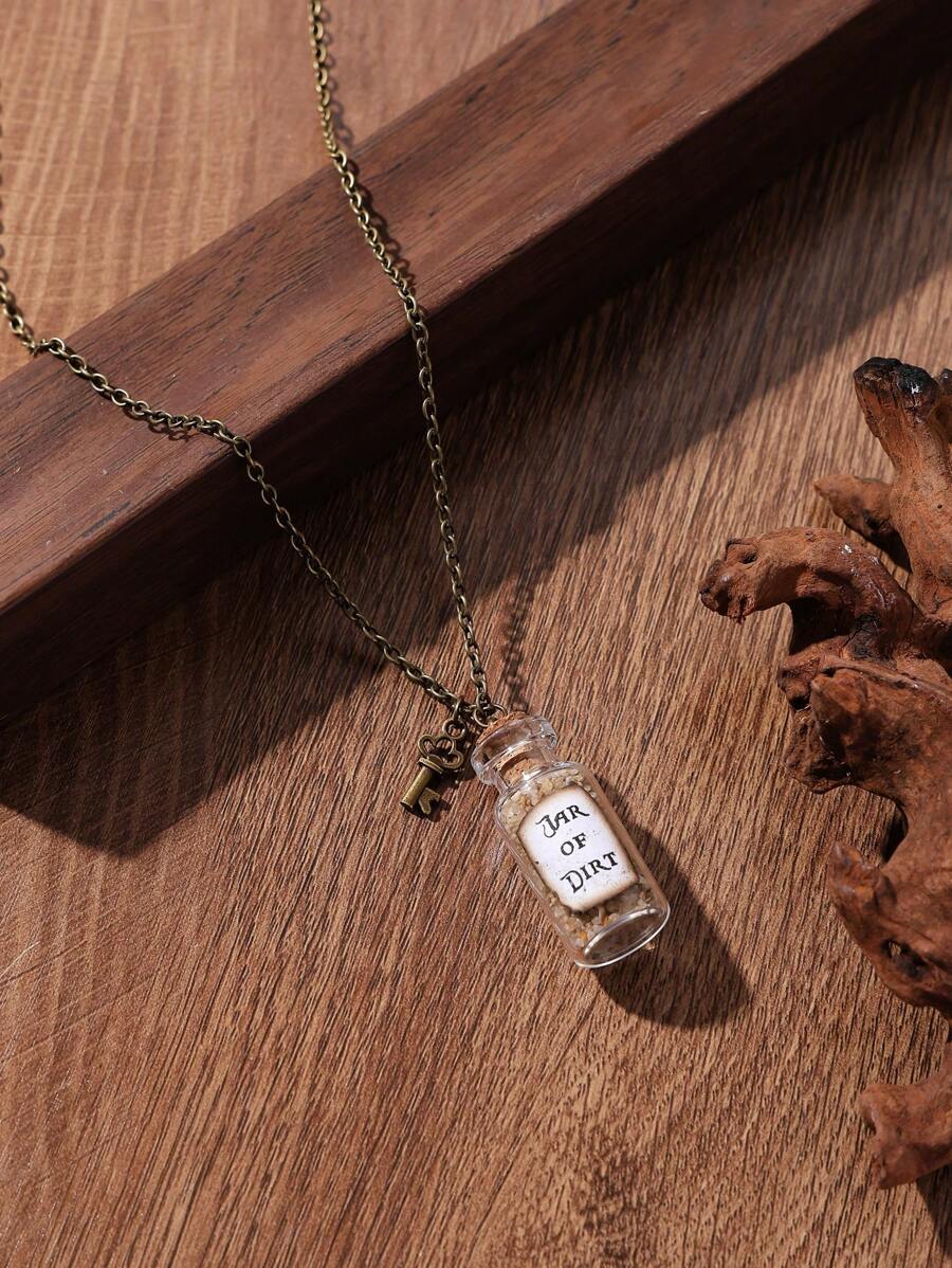 Jar Of Dirt Necklace With Key Charm Pirates Caribbean Jack Sparrow Tia Dalma Necklace In Bronze - Brown - View 1