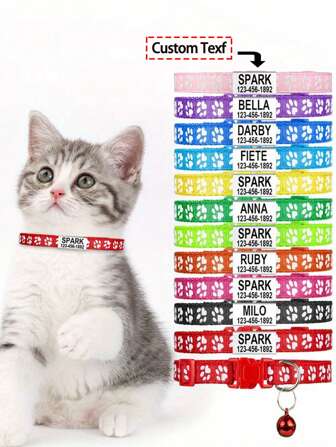 1pc Personalized Paw Print Pattern Cat Collar, Nylon Material Cat Collar, Customizable With Pet Name, Contact Info, Address, Etc., Engraved Stainless Steel Anti-Lost Pet Tag, Suitable For Small And Medium-Sized Cats. Ornamental,Engraved,Stainless Stylish,Fashion,Colorful,Vintage,Cute,Contracted,Cuties Custom,Unique,Customized,Personalized Pet For Anniversaries,For Birthdays,Vacay Vibes,Pet Lovers