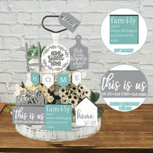 12 件农舍分层托盘装饰，木制托盘装饰物品，乡村温馨之家，家庭厨房餐桌餐厅装饰，乡村农舍装饰，农舍餐桌中心装饰，分层托盘装饰套装，适用于家庭厨房餐桌的最佳礼物 - 彩色 - 查看 4