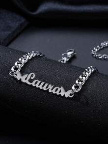 女士個性化蝴蝶名字腳鍊，5mm鏈條銀色不銹鋼腳鍊，腿鍊珠寶禮物 - 銀色 - 查看 2