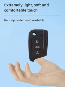 1pc Black Silicone Car Key Protector Case, Anti-Drop 3-Button Design Suitable For VW Polo Golf 7 Tiguan, SEAT Ateca Leon Ibiza, Skoda Fabia Kodiaq Karoq - Black - View 5
