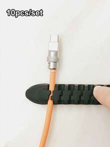 10pcs Multifunctional Soft Rubber Cable Clips For Desktop Wire And Data Line Management, Cable Organizer With Silicon Cord Protector - Black - View 2