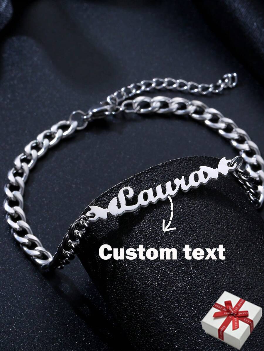 女士個性化蝴蝶名字腳鍊，5mm鏈條銀色不銹鋼腳鍊，腿鍊珠寶禮物 - 銀色 - 查看 1