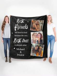 1pc Best Friends Friendship Quote Unique Photo Collage  Blanket Birthday Gift Blanket - Multicolor - View 4