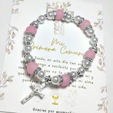 Recuerdo primera comunion 10 piezas de pulseras de cristal - Rosa - Ver 2