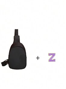 1 件迷你尼龙拉链开合时尚字母胸包，适合男孩和女孩，一体式休闲包，适合日常使用（DIY 字母贴纸） - 黑色 - 查看 24