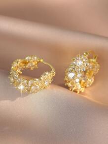 1 Tuyệt Đẹp Shinning Trắng Đính Đá Cubic Zirconia Trải Nhựa Thanh Lịch Hợp Thời Trang Tròn Trang Trí Bông Tai Dự Tiệc Sang Trọng Trang Sức Dành Cho Nữ - Vàng - Xem 4