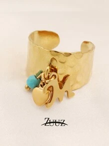 1 pieza Anillo de acero inoxidable con letra del alfabeto de la A a la Z de estilo punk, con encantos de corazón, anillo de pareja inicial alfabética, para mujer, regalos de joyería para San Valentín, mamá, madre, Día de la Madre