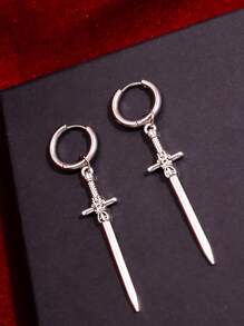1Pair Gothic Vintage Sword Alloy Earrings For Women Man Fashion Cool Punk Rock Party Jewelry Accessories Gift Fantasy Cross Dagger Ear Hooks