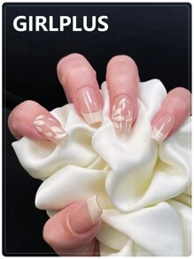 GIRL PLUS Girlplus [Cream Bray] 10 Unhas Postiças Artesanais Puras em Formato de Cornet/Caixão Médio, Estilo Francês Simples Nude com Design de Pétalas Pintadas à Mão, Recomendação de Unhas para o Verão, Conjunto de Unhas Fofas e Modernas Adequadas para Uso Diário por Mulheres e Meninas, Unhas Postiças Artesanais - Multicolorido - Ver 2