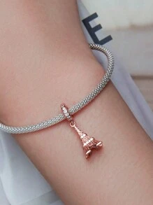 WOSTU 1 pièce Charme de fleur romantique rose violette en argent sterling 925, breloque en forme de cœur de cerisier rose, perles de phalaenopsis, pendentif Tour Eiffel et rose rouge sertis de zircone cubique rose doré, pour bracelet et collier DIY pour femmes. Cadeau pour maman, amie, fille.