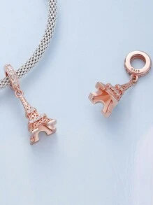 WOSTU 1 pièce Charme de fleur romantique rose violette en argent sterling 925, breloque en forme de cœur de cerisier rose, perles de phalaenopsis, pendentif Tour Eiffel et rose rouge sertis de zircone cubique rose doré, pour bracelet et collier DIY pour femmes. Cadeau pour maman, amie, fille.