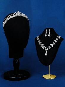 4pcs/Set Luxury Rhinestone Crown Necklace & Earrings Set, Bridal Wedding Party Jewelry Accessories