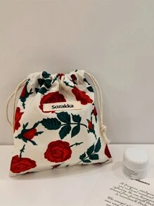 1pc Sweet Fashion Mini Floral Drawstring Cosmetic Bag Portable Lipstick Toiletry Cosmetics Storage Bag Headphone Storage Bag Suitable For Travel And Daily Men And Women Travel Accessories Full Of Spring (Random Patterns) Make Up Bag - Multicolor - View 9