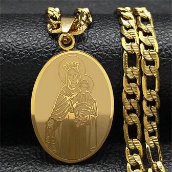 Klassiskt Jungfru Maria hängehalsband för kvinnor och män Guld/silver Rostfritt stål Guldpläterat katolskt Jungfru Maria halsband för män och kvinnor Modeaccessoar Par Present