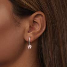 WOSTU 1pair Vintage Flower Crystal Hoop Earrings Women 925 Sterling Silver Pink Cherry Blossoms Drop Earring Wedding Statement Earrings Valentines