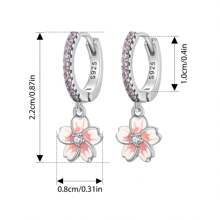 WOSTU 1pair Vintage Flower Crystal Hoop Earrings Women 925 Sterling Silver Pink Cherry Blossoms Drop Earring Wedding Statement Earrings Valentines