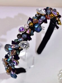 1 chiếc băng đô đính đá pha lê nhiều màu thời trang tối giản cho nữ, phụ kiện tóc thủ công dùng để chụp ảnh - Đầy màu sắc - Xem 3