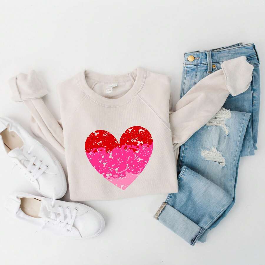 Heart Ombre | Bella Canvas Sweatshirt - Khaki - View 1