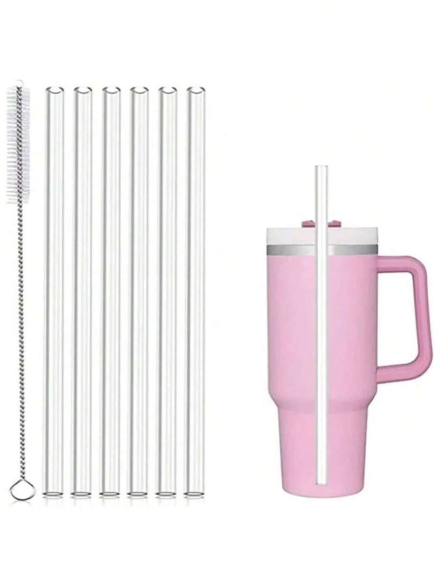 2/4/6/12 件可重复使用替换吸管，适用于 40 盎司探险玻璃杯，带清洁刷的塑料吸管，适用于 30 盎司杯水壶，学校用品 - 彩色 - 查看 1