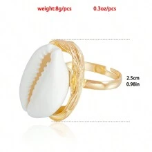 1 pieza Anillo abierto retro con conchas de playa - Dorado - Ver 4
