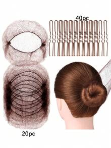 Set de 60 piezas de redecillas para el cabello de asistente de vuelo, cubierta invisible de redecilla para el bollo del cabello para peinados de baile profesionales de mujeres - Multicolor - Ver 1