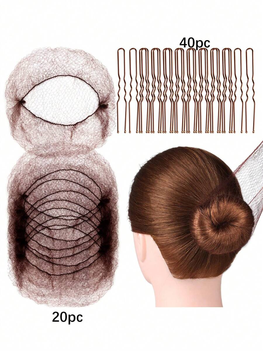 Set de 60 piezas de redecillas para el cabello de asistente de vuelo, cubierta invisible de redecilla para el bollo del cabello para peinados de baile profesionales de mujeres - Multicolor - Ver 1