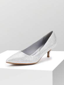 Women's Stiletto Low Heel Pointed Toe Court Pumps Minimalist Elegant Fashion Solid Color Shoes - Silver - View 3