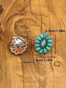 1 chiếc nhẫn đơn cho nữ, phong cách Bohemian Retro, làm bằng đá ngọc lam hình bầu dục, trang sức Bohemian phương Tây, thích hợp để đeo hàng ngày hoặc làm quà tặng cho bạn bè - R-11 - Xem 3