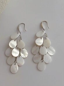 1 par de pendientes colgantes elegantes de borla con imitación de concha para playa y resort de moda - borla - Ver 3