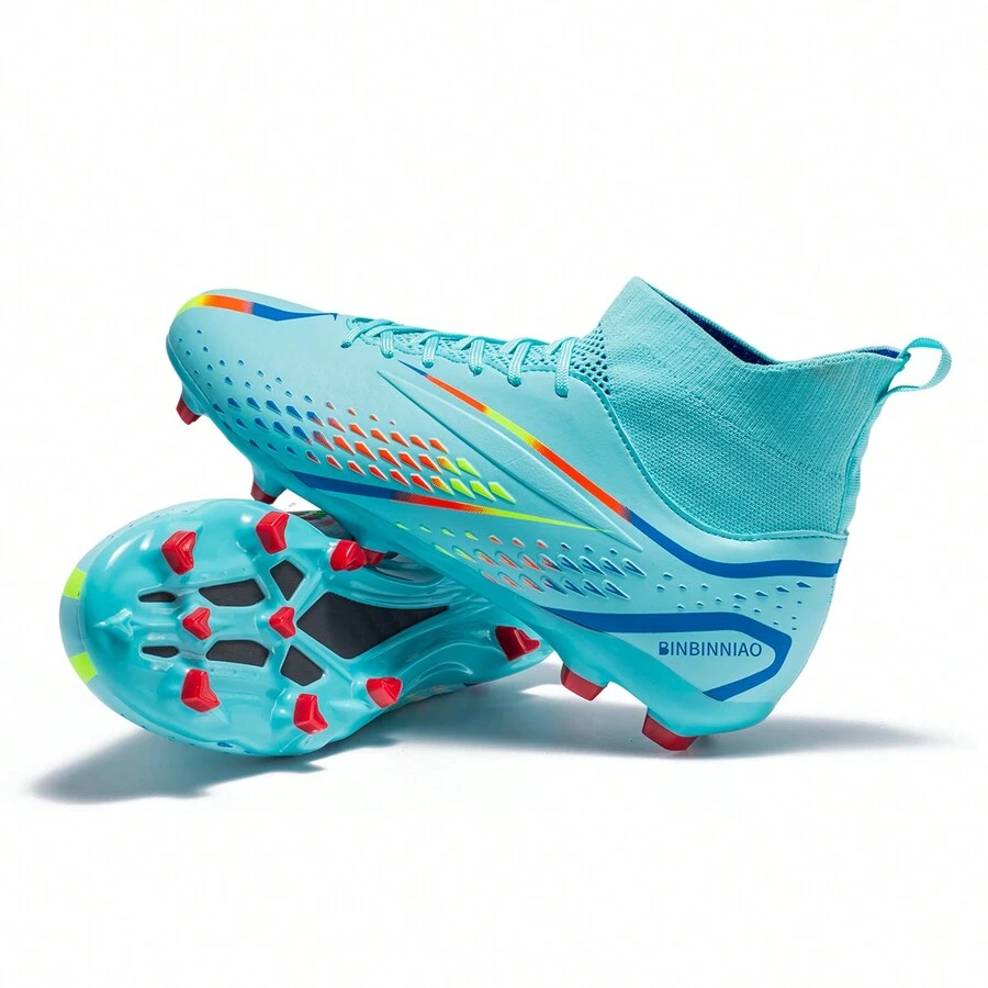 Zapatos de fútbol AG para exteriores, adecuados para césped natural, suela de clavos, zapatos de fútbol para jóvenes 169-AG - Azul Cadete - Ver 1