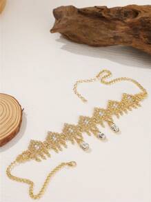 1 pièce Collier chaîne pour la tête en alliage de pierre gemme pendentif en forme de goutte d'eau rétro pour femmes, convient pour les mariages et les fêtes en tant que collier et coiffe