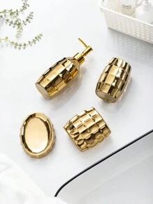 LIVEHOUSE 浴室配件套装，马赛克陶瓷浴室配件套装包括乳液分配器、牙刷架和肥皂盒家居浴室装饰浴室配件浴室收纳盒返校收纳 - 金色 - 查看 6