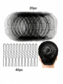 Set de 60 piezas de redecillas para el cabello de asistente de vuelo, cubierta invisible de redecilla para el bollo del cabello para peinados de baile profesionales de mujeres - Multicolor - Ver 10