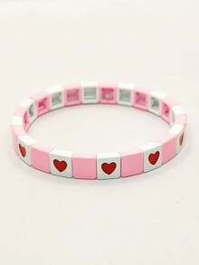 时尚波西米亚风格糖果色珐琅手镯，12 件心形组合，浪漫情人节礼物，时尚男女通用手链 - 情人節愛心手鍊 - 查看 4