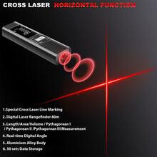 2合1可充電激光測距儀80M激光尺，具有數字角度測量和特殊的激光水平十字線功能，電子調平激光膠帶40M，帶有50個數據存儲IP54 - 黑色 - 查看 3