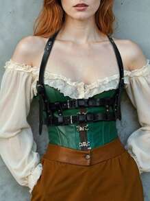 1入組女性性感簡約款雙層束腰背帶，適合日常穿著、派對、街拍等場合 - 黑色 - 查看 3