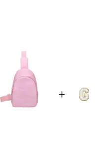 1 件迷你男孩和女孩尼龙拉链时尚字母胸包，一体式休闲包适合日常使用（字母 Diy 手工包！！！） - 粉色 - 查看 31