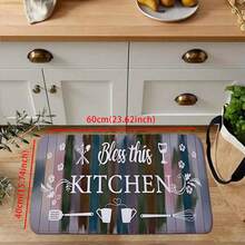 1 件现代“Bless This KITCHEN”印刷彩色条纹木纹图案厨房垫，吸水快干地毯，适合派对、家居装饰、室内入口垫，厚实柔软的厨房地垫，防滑，易于清洁 - 彩色 - 查看 5