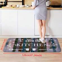 1 件现代“Bless This KITCHEN”印刷彩色条纹木纹图案厨房垫，吸水快干地毯，适合派对、家居装饰、室内入口垫，厚实柔软的厨房地垫，防滑，易于清洁 - 彩色 - 查看 4