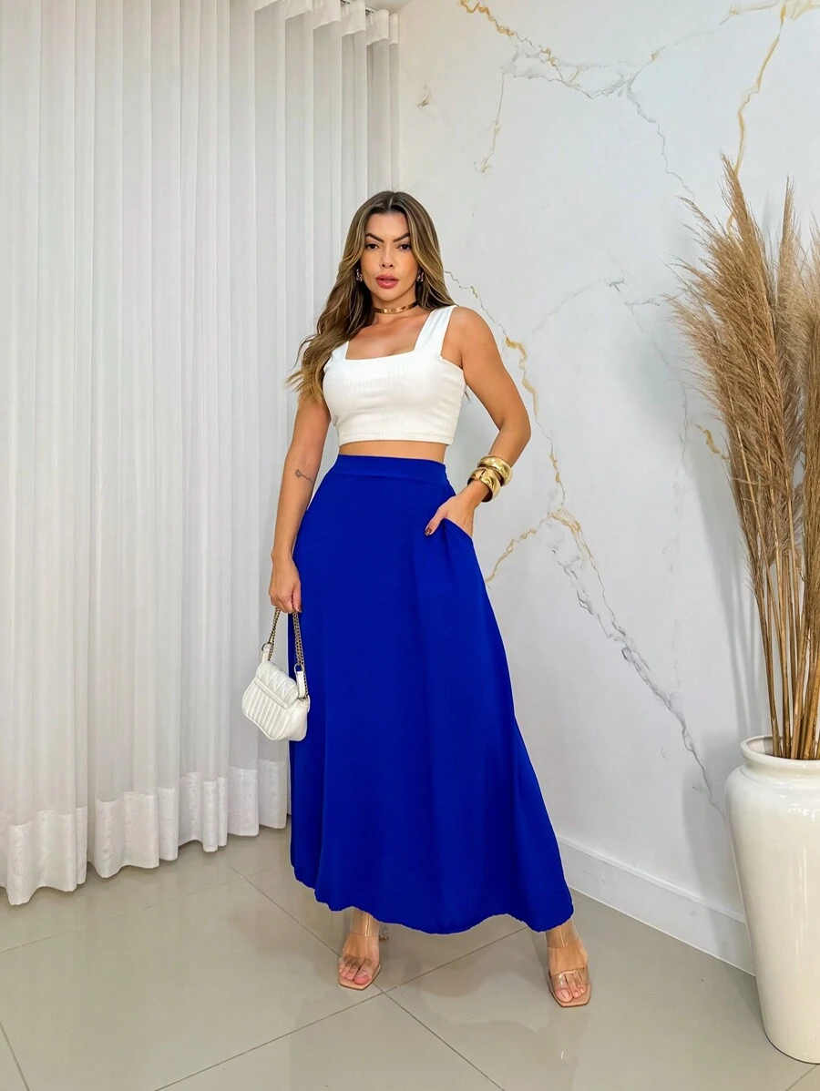 Women Skirts - 寶藍色 - 查看 1