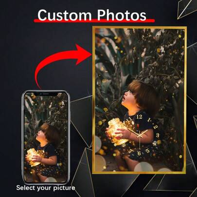 1 pezzo Orologio da parete con cornice in lega di alluminio personalizzato, Personalizzabile con la tua foto su un quadrato Orologio silenzioso