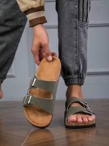 2025 Spring/Summer Fashion Plus Size Soft Cork Sole Sandals, PU Upper Soft Cork Insole Outdoor Beach Lightweight Comfortable Brand Anti-Slip Deodorizing - Khaki - View 5