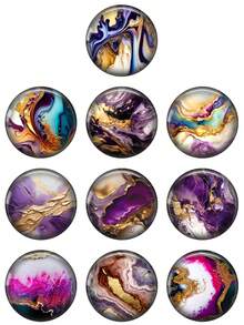 OMGALA 10入組12mm / 20mm / 25mm紫色金紋理圖案10入組混合圓形相片玻璃凸起寶石底扁平找具，供製作使用 - Round - 查看 1