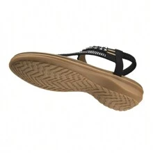 LITTLEPLUM Sandalias planas para mujer con punta abierta de diamantes de imitación, elásticas, de fácil deslizamiento, con correa trasera para caminar cómodamente y de uso casual - Negro - Ver 3
