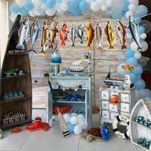 1入組釣魚掛繩，用於黑鱸釣、淡水池塘和海水釣魚比賽裝飾，生日派對裝飾用品