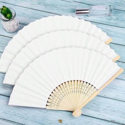 1pc/2pcs/6pcs/12pcs/24pcs Foldable Fan, White Paper Fan, Bamboo Fan, White Wedding Foldable Fan, Collapsible Hand Fan, White DIY Craft Fan, Customizable Baby Shower Foldable Paper Fan, Portable Party Wedding Decoration Hand Fan Gift