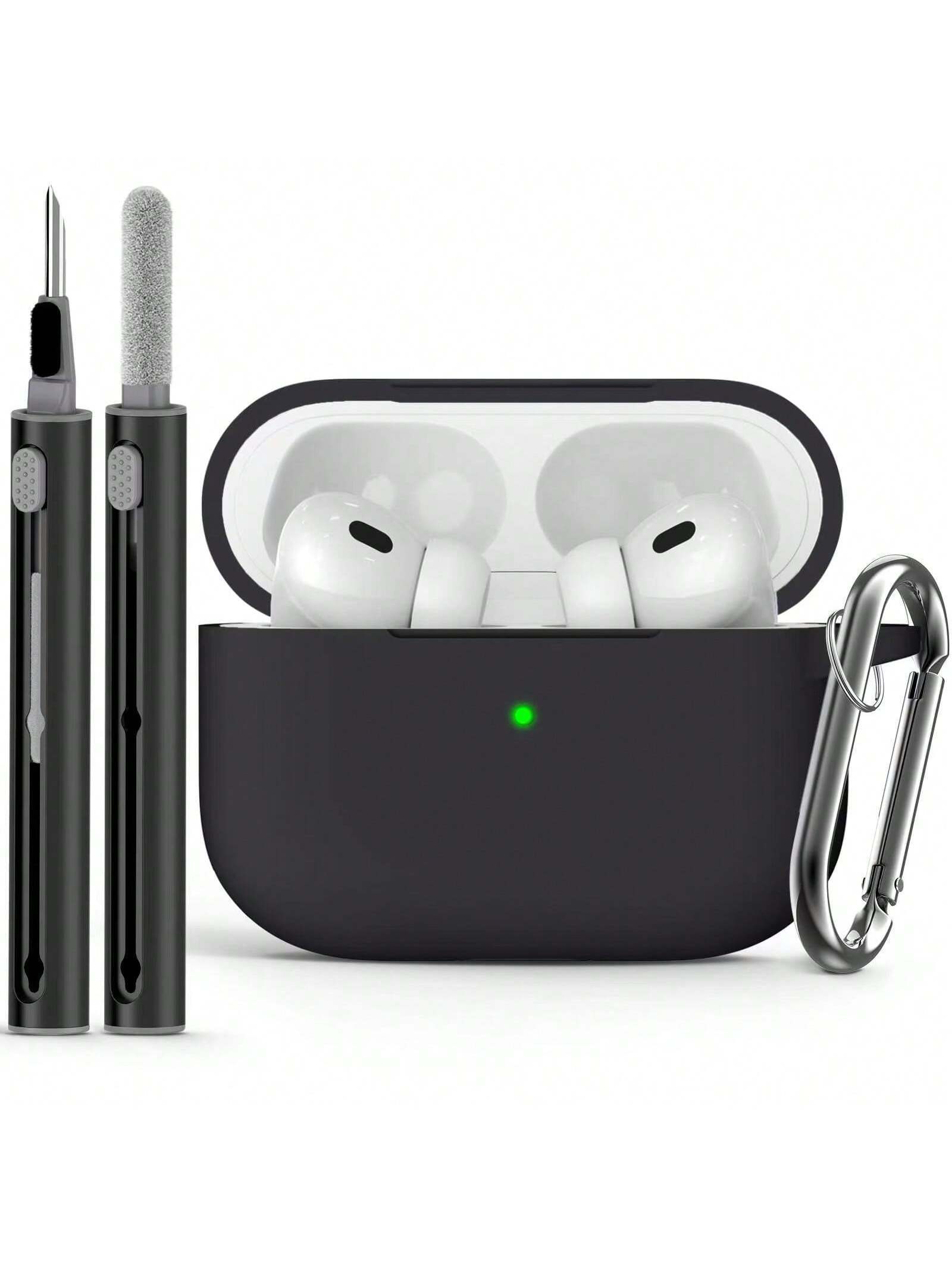 تتجه مجموعة حالات حماية السيليكون عبر الحدود بين الحدود المتوافقة مع التفاح ، وتشمل علبة ألوان صلبة وفرشاة التنظيف | مقاس: Airpods Pro (الجيل الثاني); توافق الهاتف الخلوي: تفاحة